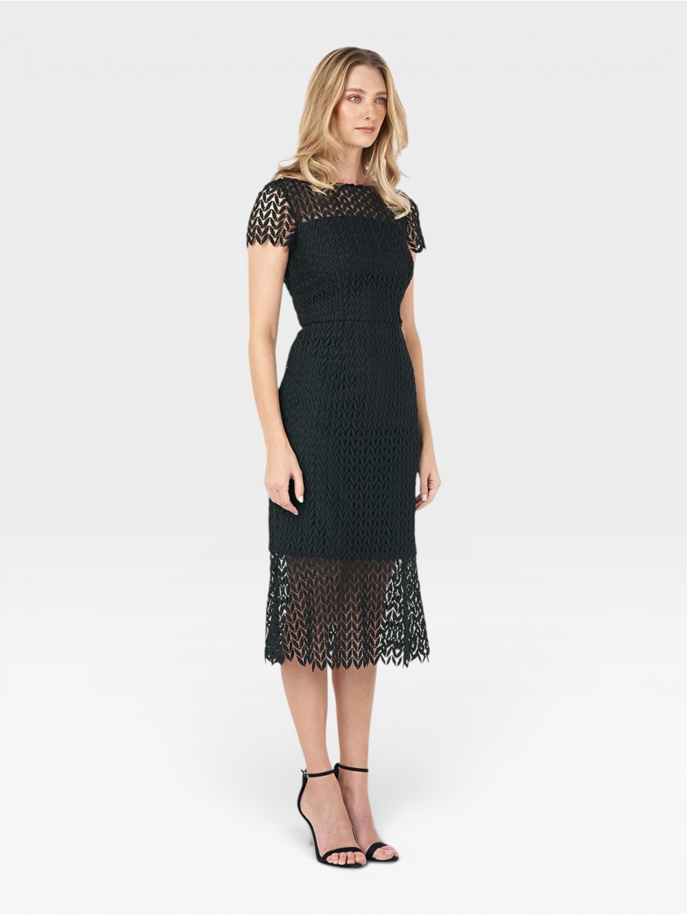 NWT Kay Unger Tatum Short Sleeve Lace Midi Cocktail Dress SIZE 2 - Picture 5 of 12